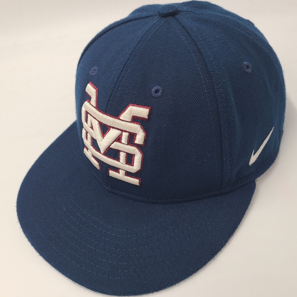 Nike Hat Fitted 7 1/4 Blue White Red 643 MS Cats Logo Swoosh Baseball Cap Men